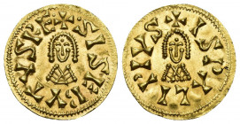 REINO VISIGOS. SISEBUTO. Tremissis. Ispali. A/ +. SISEBVTVS RE. R/ +ISPALI PIVS. AU 1,5 g. 18,7 mm. CNV-219.23. EBC+.