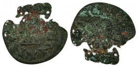 REINO VISIGODO. SISENANDO. Tremissis. Cordoba. Falsa de época en cobre. Fragmento. AE 0,3 g. 18,6 mm. CNV-FE-13, mismo ejemplar ilustrado. Faltan frag...