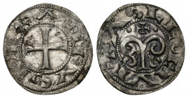 REINOS DE CASTILLA Y LEÓN. ALFONSO VII. Dinero. ¿León? (1126-c. 1130). A/ Cruz griega; ANFVS REX. R/ Árbol de Jesé, en la parte superior cruz entre do...