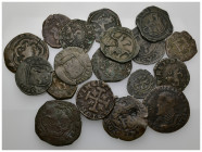 FELIPE II. Lote de 18 monedas de cobre de Felipe II a Felipe IV, 3 de ellas de Navarra. De BC a MBC-.