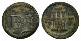 FELIPE III. Maravedí. 1609. Segovia. AE 1,05 g. 13,61 mm. AC-tipo 39. Inédita. Muy rara.