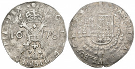 CARLOS II. Patagón. Bruselas. 1678. A/ CAROL II D G HISP ET INDIAR REX. R/ ARCHID AVST DVX BVRG BRAB Zc . AR 25,6 g. 43,1 mm. Vanhoudt-698.BS. DEL I-3...