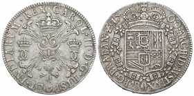 CARLOS II. Patagón. 1700. Amberes. A/ CAROL II D G HISP ET INDIARVM REX. R/ ARCHID AVST DVX BVRG BRABAN Zc 1700. AR 27,86 g. 39 mm. Vanhoudt-715.AN. D...