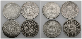 FELIPE V. Lote de 4 monedas de 2 reales: Madrid (1735), México (1738 y 1756) y Sevilla (1736). MBC-/MBC.