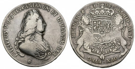 FELIPE V. Ducatón. 1703. Amberes. AR 31,86 g. 42,9 mm. DEL I-354. Dav-1703. Vanhoudt-736. Vanos. MBC-.