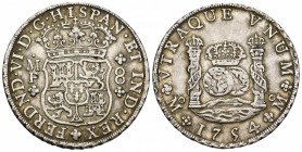 FERNANDO VI. 8 reales. 1754. México. MF. Coronas reales. AR 26,95 g. 39,7 mm. VI-362. MBC.