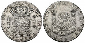 CARLOS III. 8 reales. 1760. México. MM. AR 26,9 g. 38 mm. VI-916. MBC+.