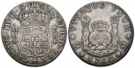 CARLOS III. 8 reales. 1762. México. MM. AR 27,13 g. 38,4 mm. VI-918. MBC.