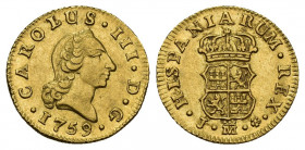 CARLOS III. 1/2 escudo. 1759. Madrid. J. AR 1,76 g. 15,5 mm. VI-1037. EBC. Rara.