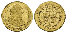 CARLOS III. 1/2 escudo. 1773. Madrid. PJ. AU 1,77 g. 14,9 mm. VI-1054. Pequeñas marcas. Ebc.