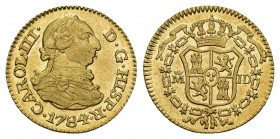 CARLOS III. 1/2 escudo. 1784. Madrid. JD. AU 1,79 g. 14,8 mm. VI-1063. Ebc.