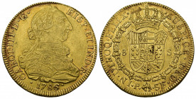 CARLOS III. 8 escudos. 1786. Popayán. S/F. AU 27,05 g. 36,9 mm. VI-1725. MBC+/EBC-.