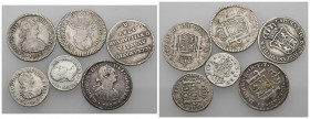 CARLOS IV. Lote de 6 piezas: 1/2 real (2), 1 real (3) y 1 medalla. Carlos IV (5) y Fernando VII (1). MBC-/MBC.