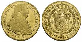 CARLOS IV. 2 escudos. 1793. Popayán. JF. AU 6,73 g. 21,8 mm. VI-1105.
