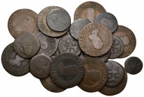 FERNANDO VII. Lote de 23 piezas: Felipe V (1 dinero y 10 tresetas) y Fernando VII (12 piezas de 12 dineros de Mallorca, 1812). De MC a MBC-.