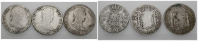 FERNANDO VII. Lote de 3 monedas de 4 reales: Sevilla 1819 CJ y Lima 1816 y 1818 JP. BC+/MBC-.