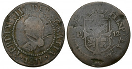 FERNANDO VII. 12 dineros. 1811. Mallorca. Posiblemente falsa de época. En cualquier caso, muy rara. Golpes y rayas. BC+/BC-.