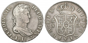 FERNANDO VII. 4 reales. 1818. Sevilla. CJ. AR 13,4 g. 32,36 mm. VI-929. MBC-/MBC.