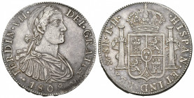 FERNANDO VII. 8 reales. 1808. México. TH. AR 26,96 g. 39,43 mm. VI-1082. MBC/MBC+.