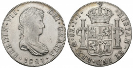 FERNANDO VII. 8 reales. 1821. México. JJ. AR 26,94 g. 39,54 mm. VI-1101. MBC/MBC+.