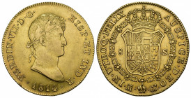 FERNANDO VII. 8 escudos. 1814. Madrid. GJ. AU 26,96 g. 36,9 mm. VI-1474. Mínimo golpecito en la gráfila del anv. R.B.O. MBC+. Rara.