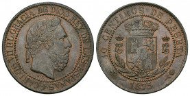 CARLOS VII. 10 céntimos. 1875 Bruselas. Rev. Girado 180º. AR 10,29 g. 30,34 mm. VII-117.1. Acuñación floja en rev. R.B.O. MBC+.
