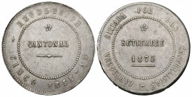 REVOLUCIÓN CANTONAL. 5 pesetas. 1873. Cartagena. Coincidente sobre eje horizontal. AR 28,7 g. 37,43 mm. VII-29. Pequeñas marcas. MBC+.