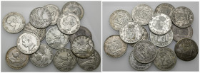 ALFONSO XII. Lote de 14 piezas de 2 pesetas de 1869 a 1905, casi todas diferentes. MBC-/MBC+.