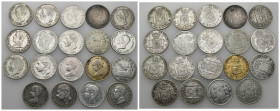 ALFONSO XIII. Colección de 19 monedas de 50 céntimos de 1869 a 1926, incluyendo 1870, 1889, 1892 sobre 89*2-2(1) 8-2 (3) y 1896. De RC+ a EBC-.