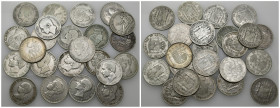 ALFONSO XIII. Colección de 23 monedas de 1 peseta diferentes, de 1869 a 1933, incluyendo 1869 España, 1881, 1889, 1893, 1894 y 1905. De BC+ a SC.
