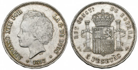 ALFONSO XIII. 5 pesetas. 1893* 18-93. Madrid. PGL. AR 24,97 g. 37,73 mm. VII-185. EBC+/EBC.