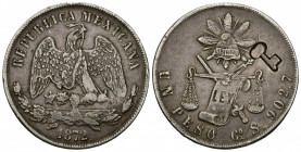 MONEDAS EXTRANJERAS. CUBA. Resello llave sobre 1 peso de México. 1872. Gº S. AR 27 g. 37,6 mm. KM-7. MBC/MBC+.