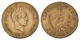 MONEDAS EXTRANJERAS. CUBA. 2 pesos. 1916. AU 3,34 g. 16,3 mm. KM-17. EBC+.