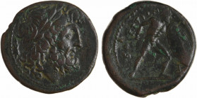 Bruttium, drachme en bronze, Brettii, c.211-208 av. J.-C
A/Anépigraphe
Tête laurée de Zeus à droite
R/BR - ETTIWN
Guerrier nu, marchant à droite, ...