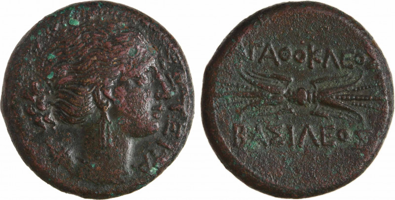 Sicile, Syracuse, Agathoklès, hémilitron, 295-289 av. J.-C
A/SOTEIRA
Tête d'Ar...