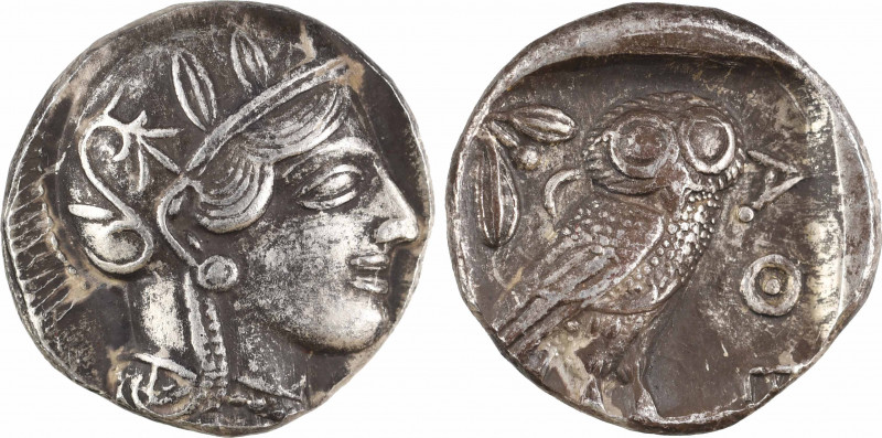 Attique, Athènes, tétradrachme, c.480-400 av. J.-C
A/Anépigraphe
Tête d'Athéna...