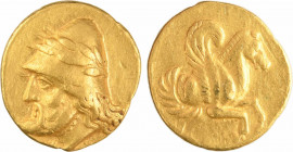 Mysie, Lampsaque, statère au cabire, c. 340 av. J.C
Buste à gauche d'un cabire barbu, coiffé d'un pilos orné d'une couronne de lauriers
Protomé de p...
