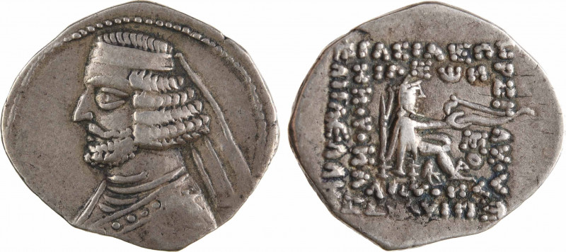 Royaume Parthe, Orodes II, drachme, c.57-38 av. J.-C
A/Anépigraphe
Buste diadé...