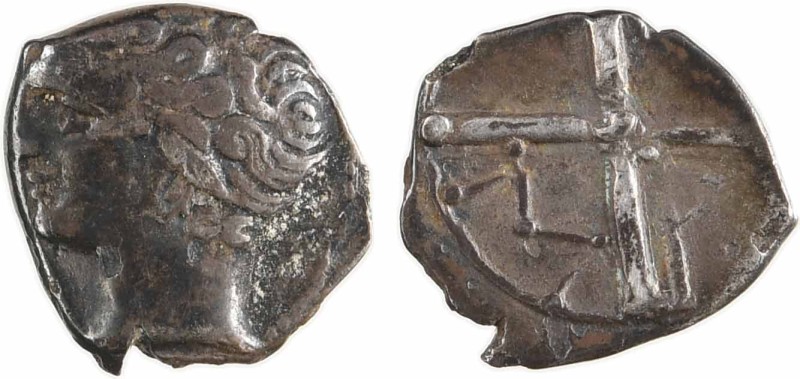 Massalia, obole au type d'Apollon, c.350-220 av. J.-C
A/Anépigraphe
Tête d'Apo...