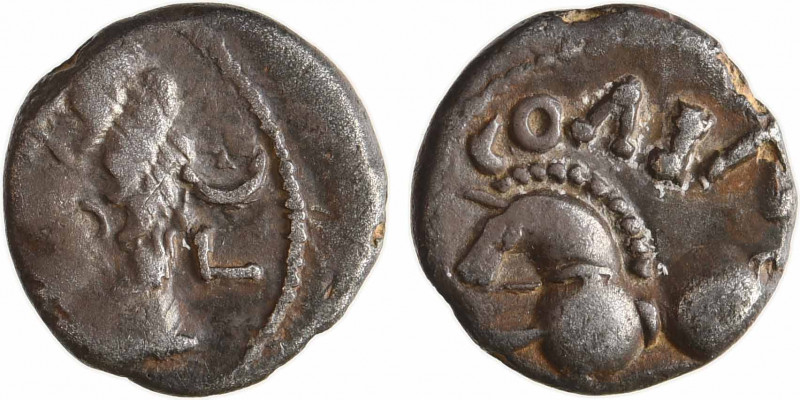 Leuques, denier SOLIMA/COLIMA, c.60-40 av. J.-C
A/[SOLIMA]
Tête à gauche
R/CO...