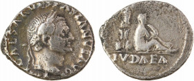 Vespasien, denier (prise de la Judée), Rome, 69-70
A/IMP CAESAR VESPASIANVS AVG
Tête laurée à droite
R/A l'exergue, IVDAEA
La Judée assise à même ...
