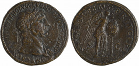 Trajan, sesterce, Rome, 103-111
A/IMP CAES NERVAE TRAIANO AVG GER DAC P M TR P COS V P P
Tête laurée à droite, avec pan de draperie sur l'épaule gau...
