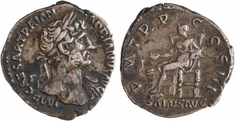 Hadrien, denier, Rome, 119-122
A/IMP CAESAR TRAIAN HADRIANVS AVG
Tête laurée à...