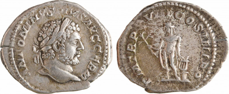 Caracalla, denier, Rome, 215
A/ANTONINVS PIVS AVG GERM
Tête laurée à droite
R...