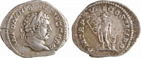 Caracalla, denier, Rome, 215
A/ANTONINVS PIVS AVG GERM
Tête laurée à droite
R/P M TR P XVIII - COS IIII P P
Apollon debout à gauche tenant une bra...
