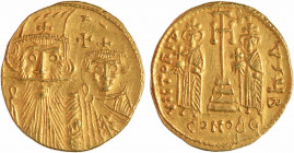 Constant II et Constantin IV, Héraclius et Tibère, solidus, Constantinople, 8e ? officine, 659-668
A/d N CONS - TNAI
Bustes couronnés et drapés de C...