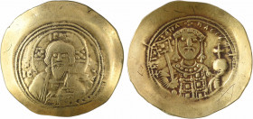 Michel VII, histamenon nomisma (scyphate), Constantinople, 1071-1078
A/Anépigraphe
Buste du Christ nimbé et drapé de face, bénissant de la main droi...