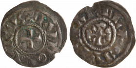Louis l'Aveugle, denier, s.d. (890-929) Arles
A/+ LVDOVVICVS
Croix
R/(à 9 h.) + ARELA CIVIS
Monogramme de Charles
TTB, Argent, 21,0 mm, 1,47g, 8 ...