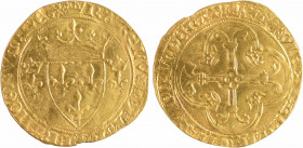 Charles VII, écu d'or à la couronne 3e type, 6e émission, Tournai
A/(couronnelle) KAROLVS: DEI: GRA: FRANCORVM: REX (différent)
Écu de France couron...