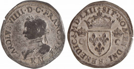 Charles IX, demi-teston 2e type, 1562 Bordeaux
A/CAROLVS. VIIII. D. G. FRANCO. REX (différent)
Buste à gauche du Roi, lauré et cuirassé, au-dessous ...